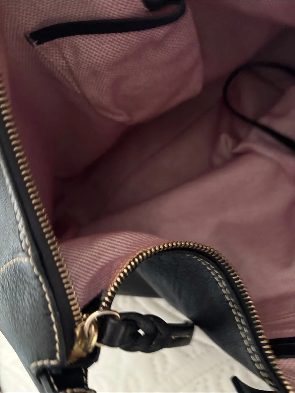Dooney & Bourke Black Leather Hobo Shoulder Bag with Gold Plaque